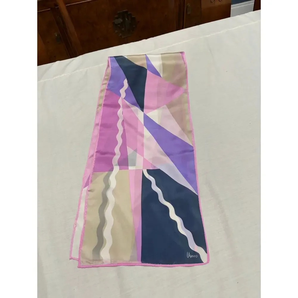 Authentic Vintage Vera Rectangular Silk Purple Pink Silk Scarf